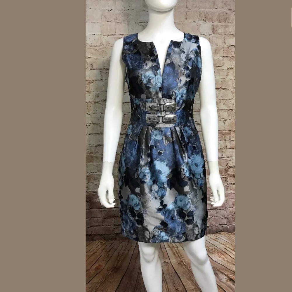 Eva Franco Dress 4 Blue Silver Floral Cocktail